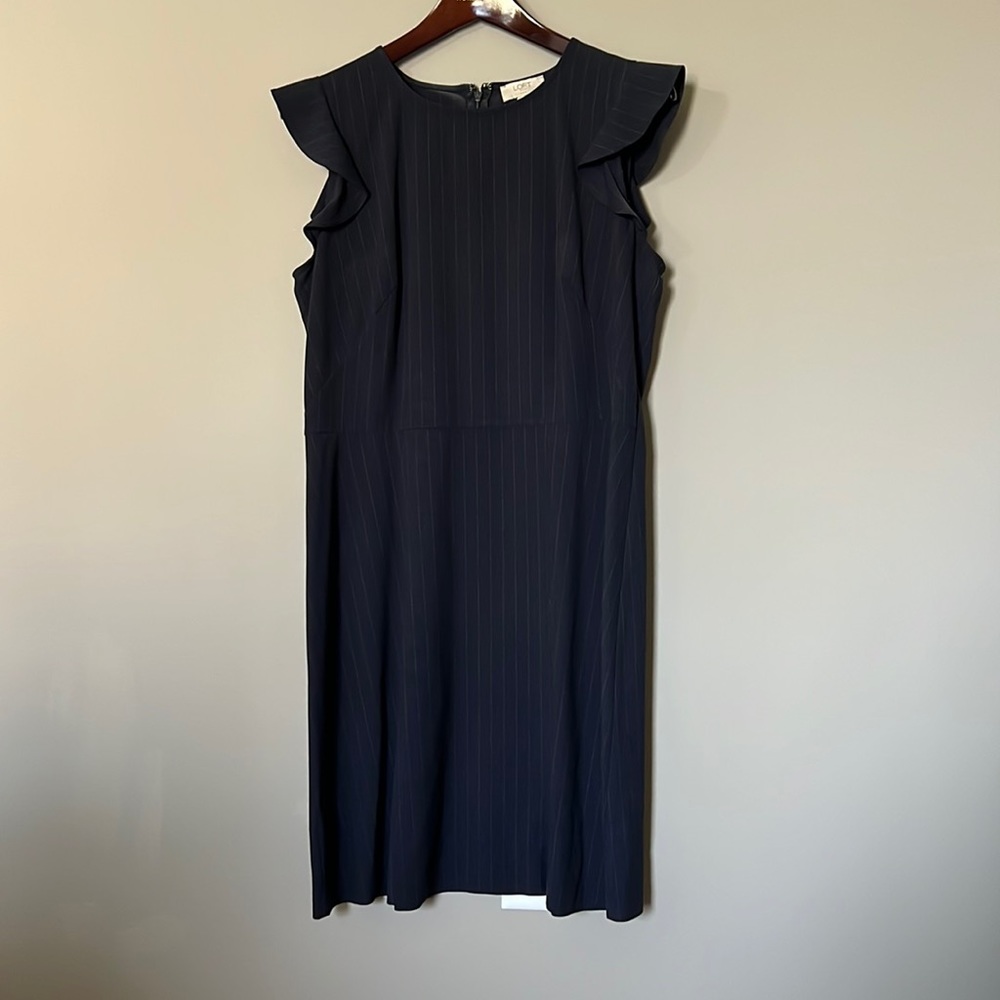 LOFT Navy Pinstripe Flutter Dress